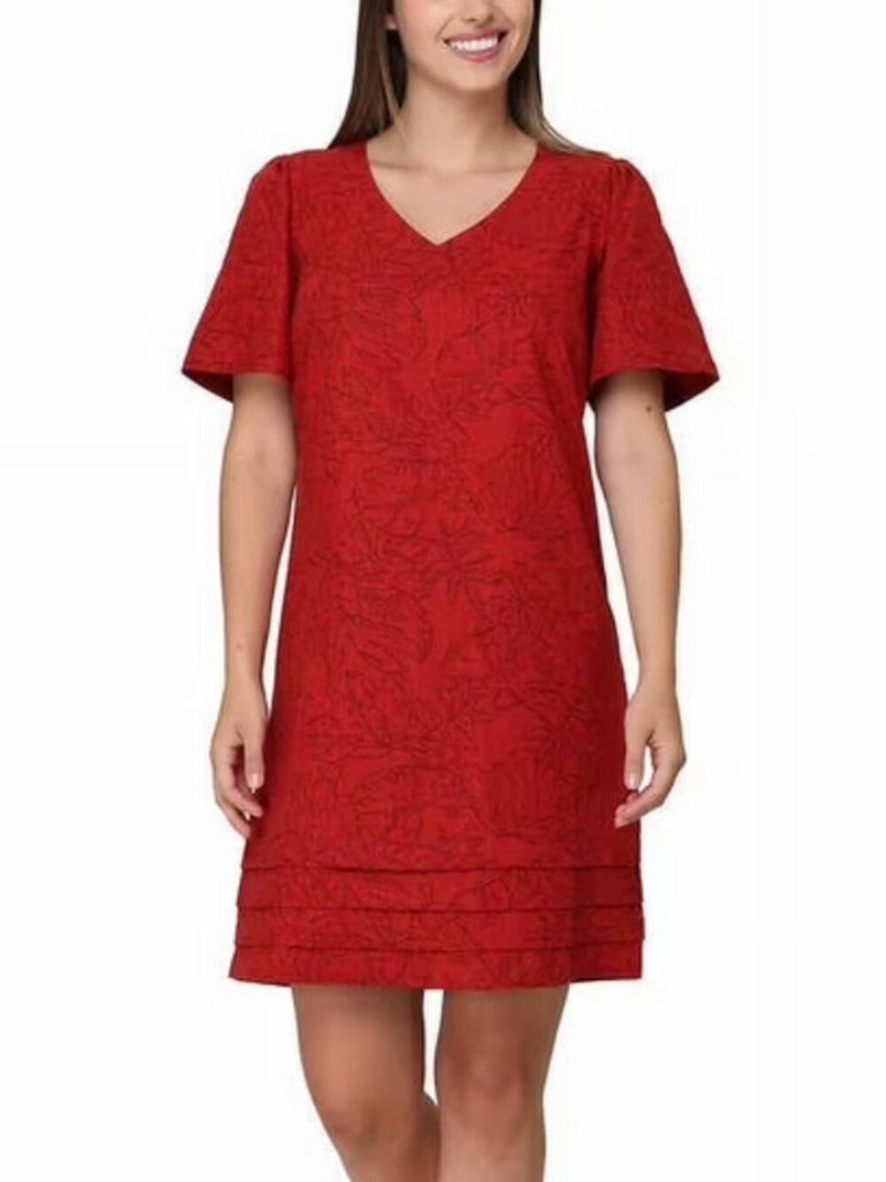 Nicole Miller Original T-Shirt Dress Womens Small Linen Red Floral